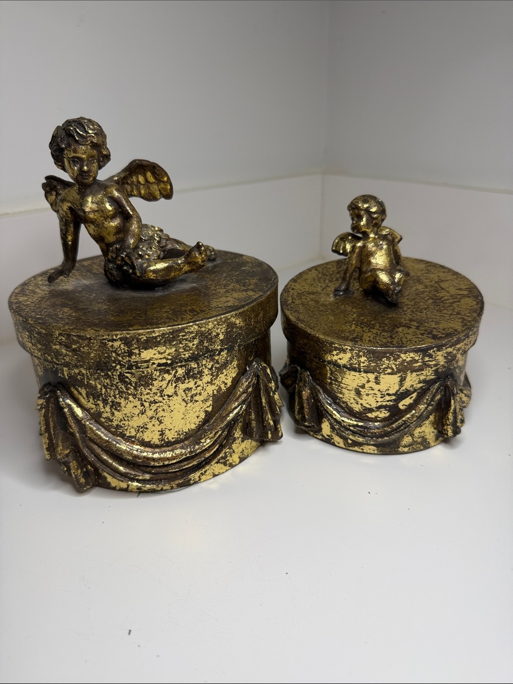 Gold Cherub Decorativey Trinket Boxes - Set of 2 Paper